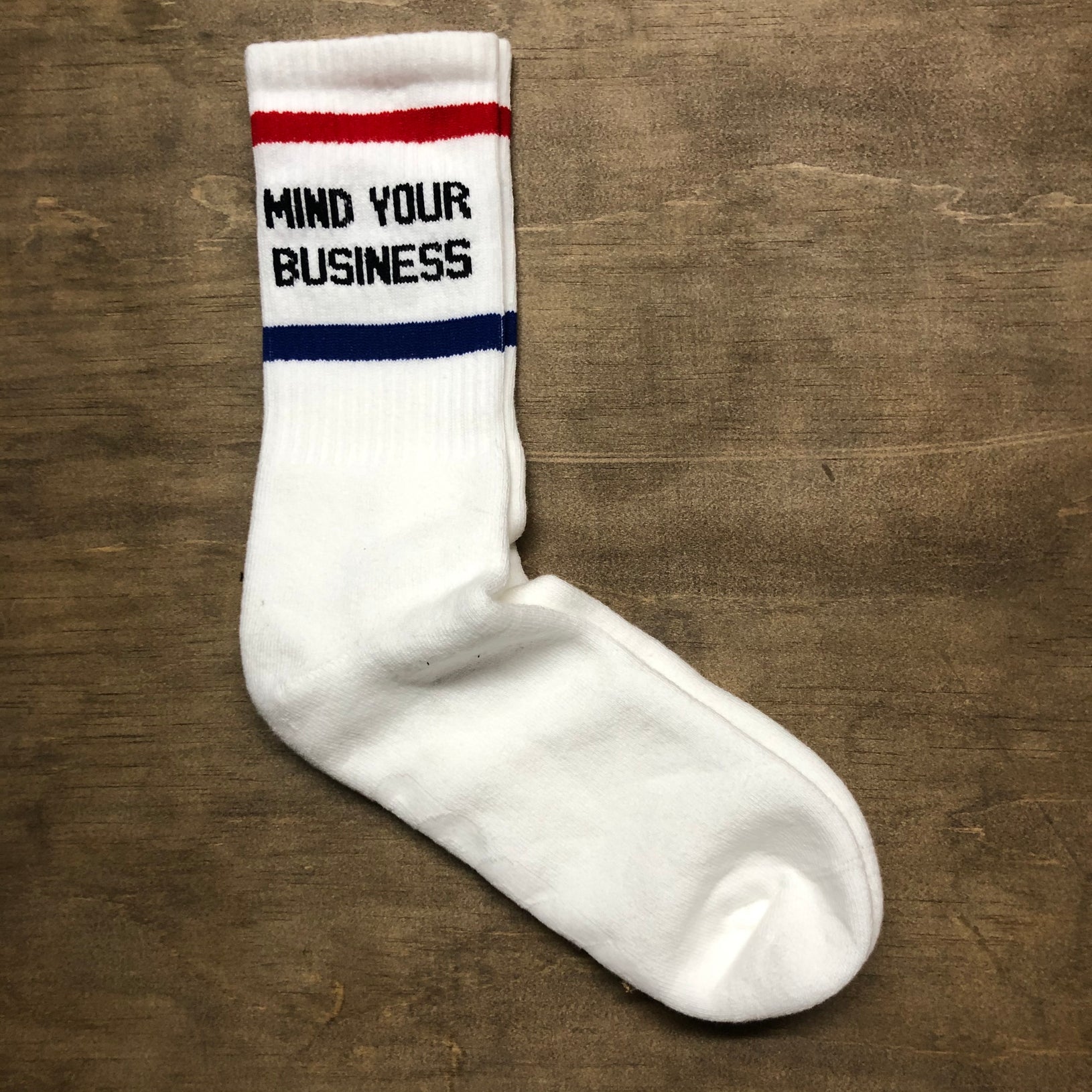 Mind Your Business White w/ Red and Blue Socks